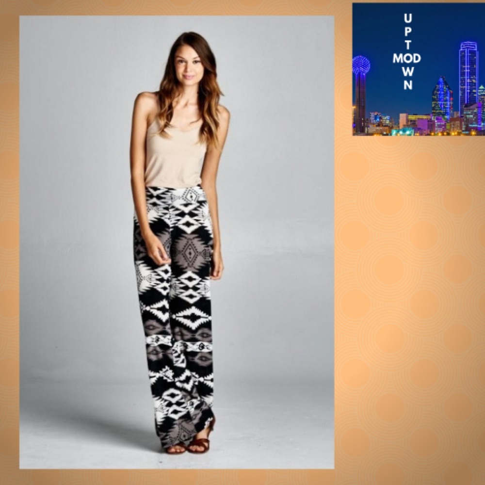 Aztec Palazzo Pants Women Sz S/M Cream/Black/Tan